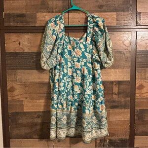 Floral Teal Bohemian Dress